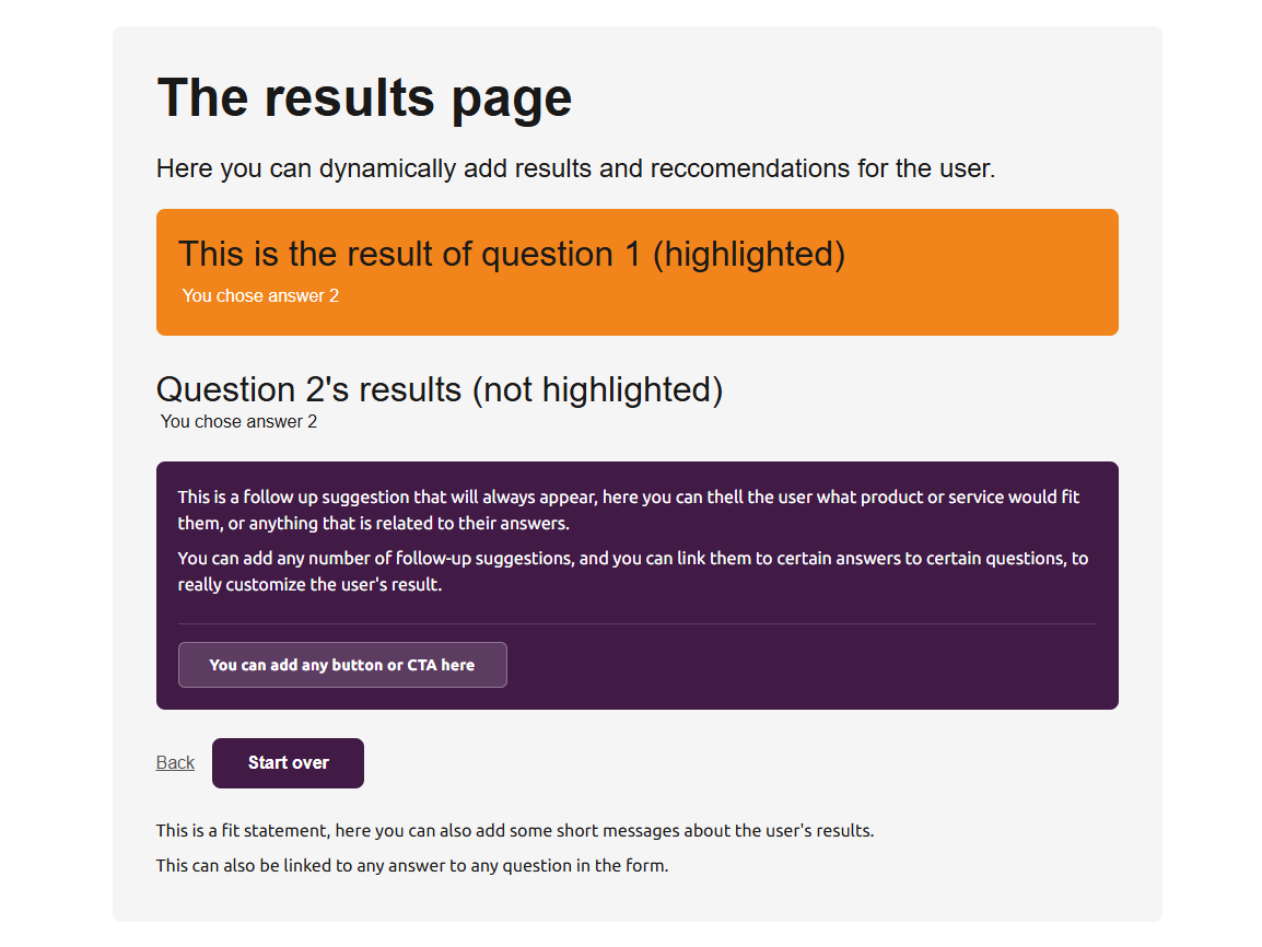 A highly customizeable results page